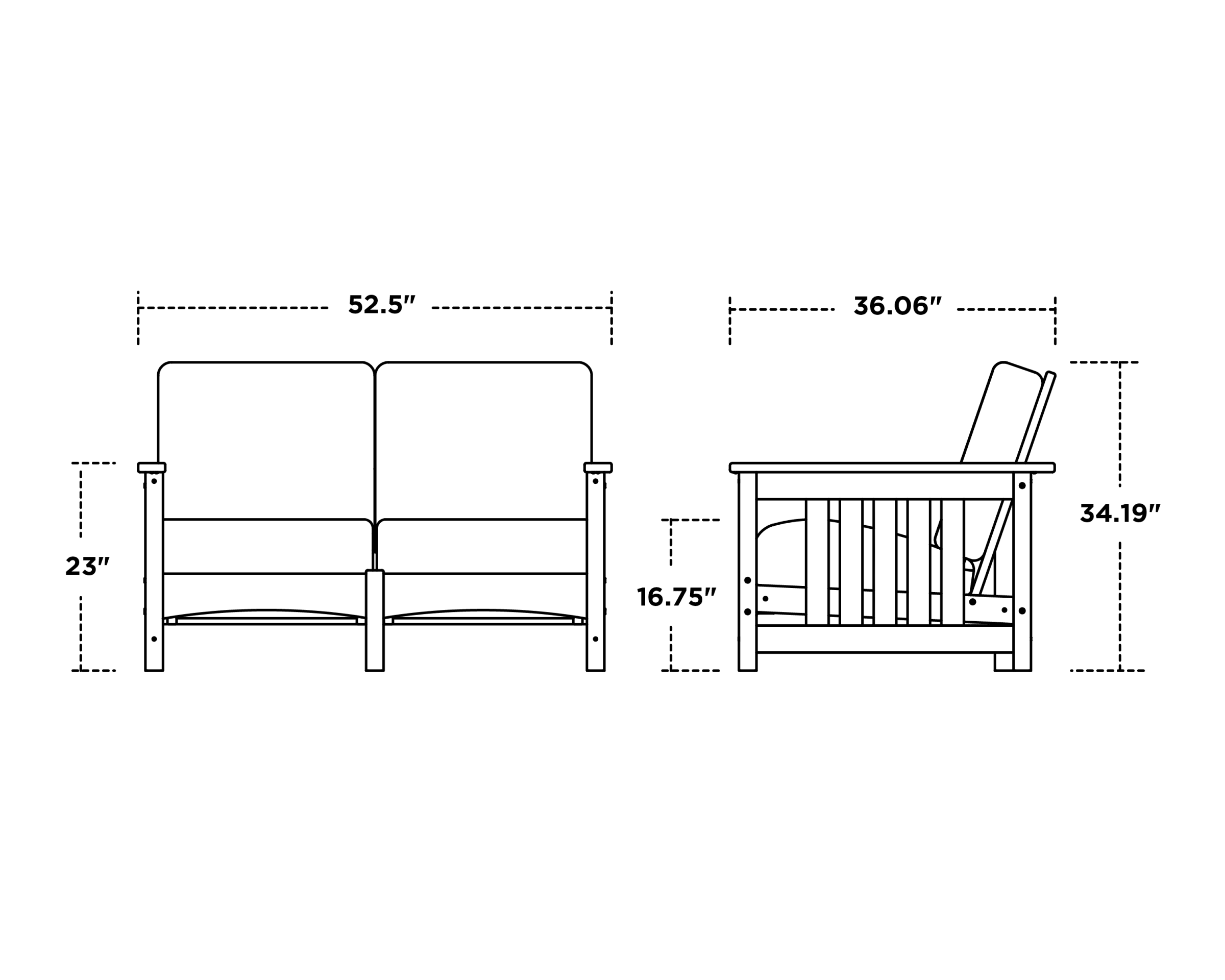 Dimensions for Club Mission Loveseat