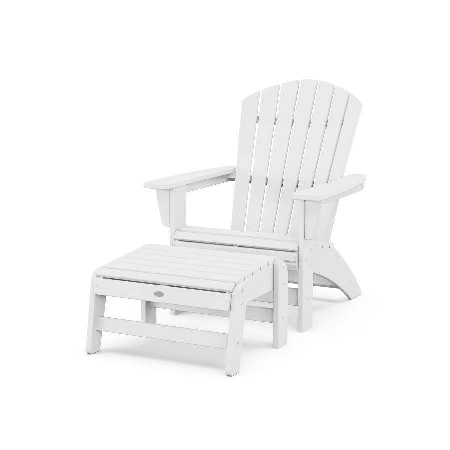 POLYWOOD Nautical Grand Adirondack Chair with Ottoman in White