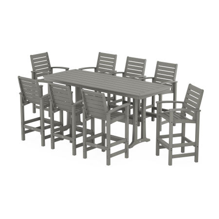POLYWOOD Signature 9-Piece Bar Set with Trestle Legs in Slate Grey