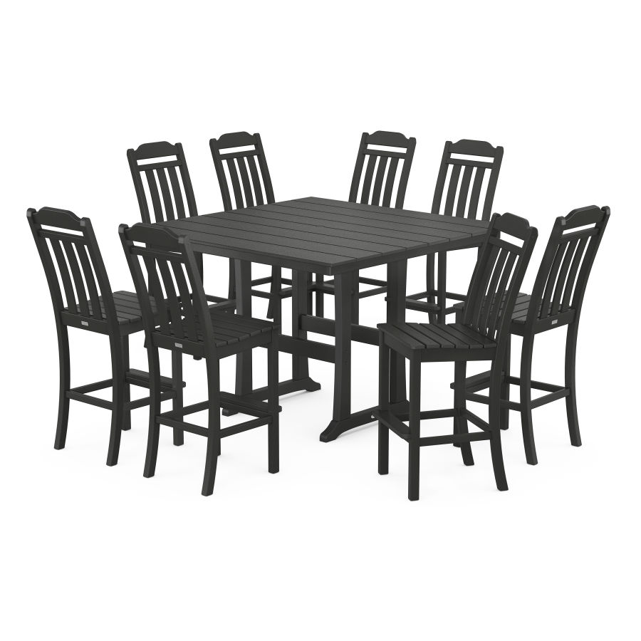 POLYWOOD Country Living 9-Piece Square Farmhouse Side Chair Bar Set with Trestle Legs in Black