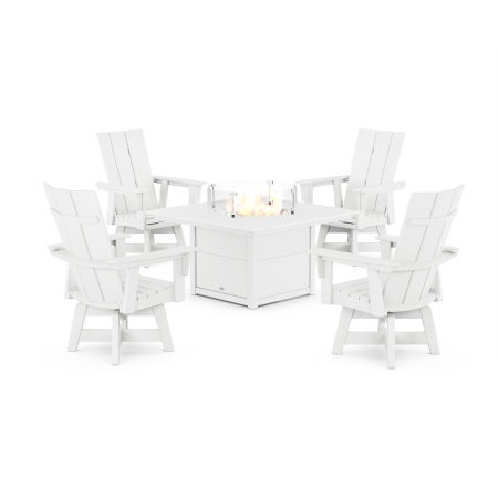 Modern 4-Piece Curveback Upright Adirondack Conversation Set with Fire Pit Table in White