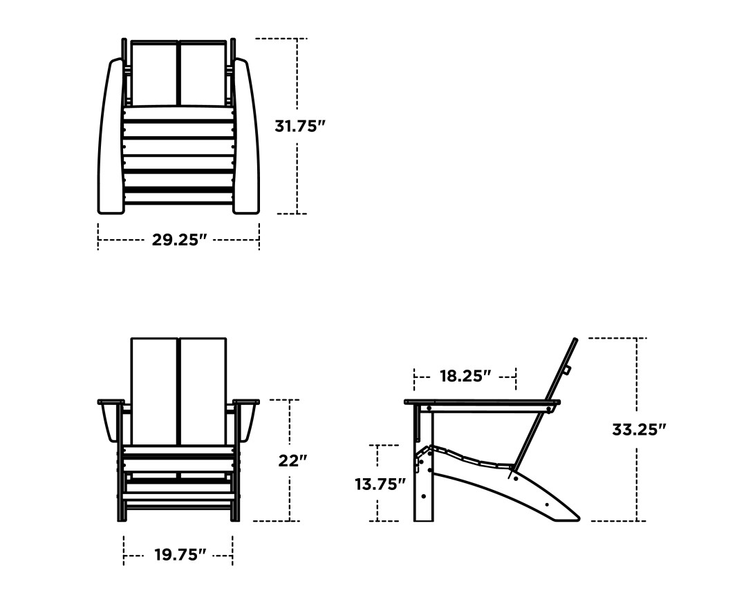 Dimensions for Cottage Modern Adirondack Chair