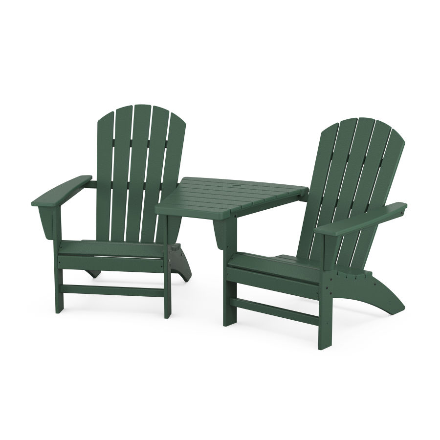 POLYWOOD Nautical 3-Piece Adirondack Set with Angled Connecting Table in Green