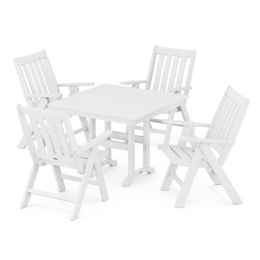 POLYWOOD Vineyard Folding 5-Piece Farmhouse Dining Set in White