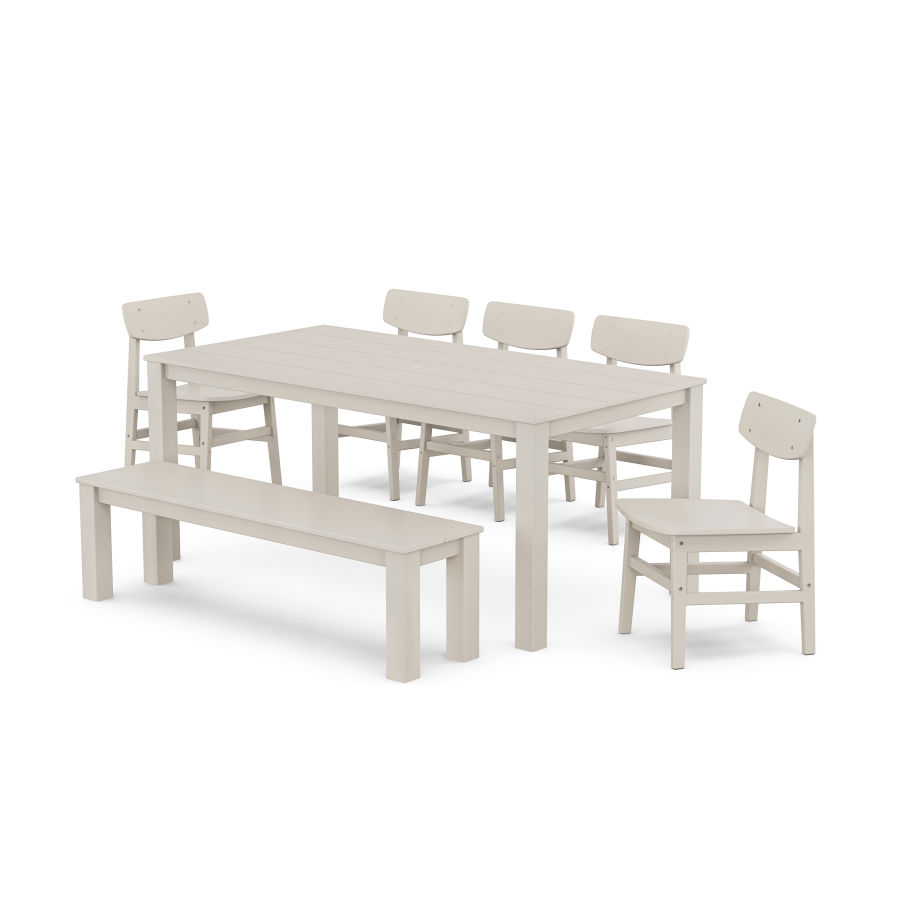 POLYWOOD Modern Studio Urban Chair 7-Piece Parsons Dining Set with Bench in Sand
