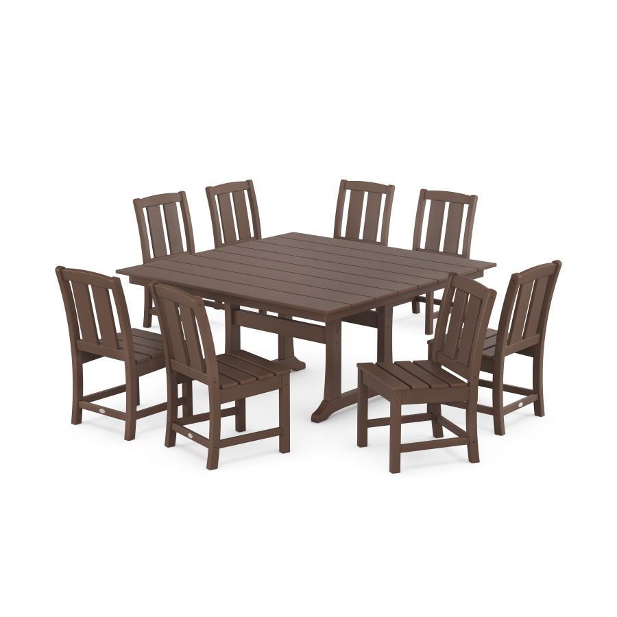 POLYWOOD Mission Side Chair 9-Piece Square Farmhouse Dining Set with Trestle Legs in Mahogany