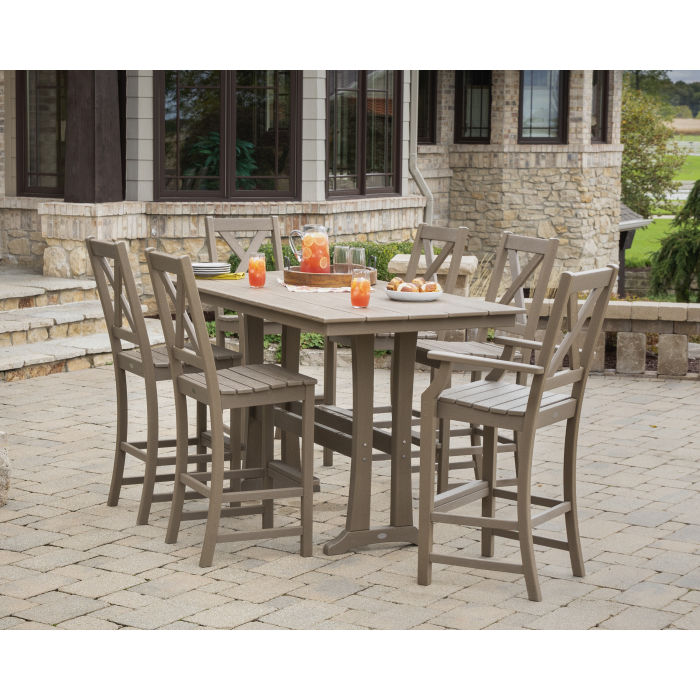 POLYWOOD Braxton 7-Piece Farmhouse Trestle Bar Set in Vintage Finish