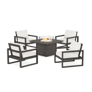 POLYWOOD EDGE Sectional 5-Piece Deep Seating Set with Fire Pit Table in Vintage Finish