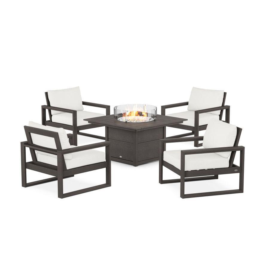 POLYWOOD EDGE Sectional 5-Piece Deep Seating Set with Fire Pit Table in Vintage Finish