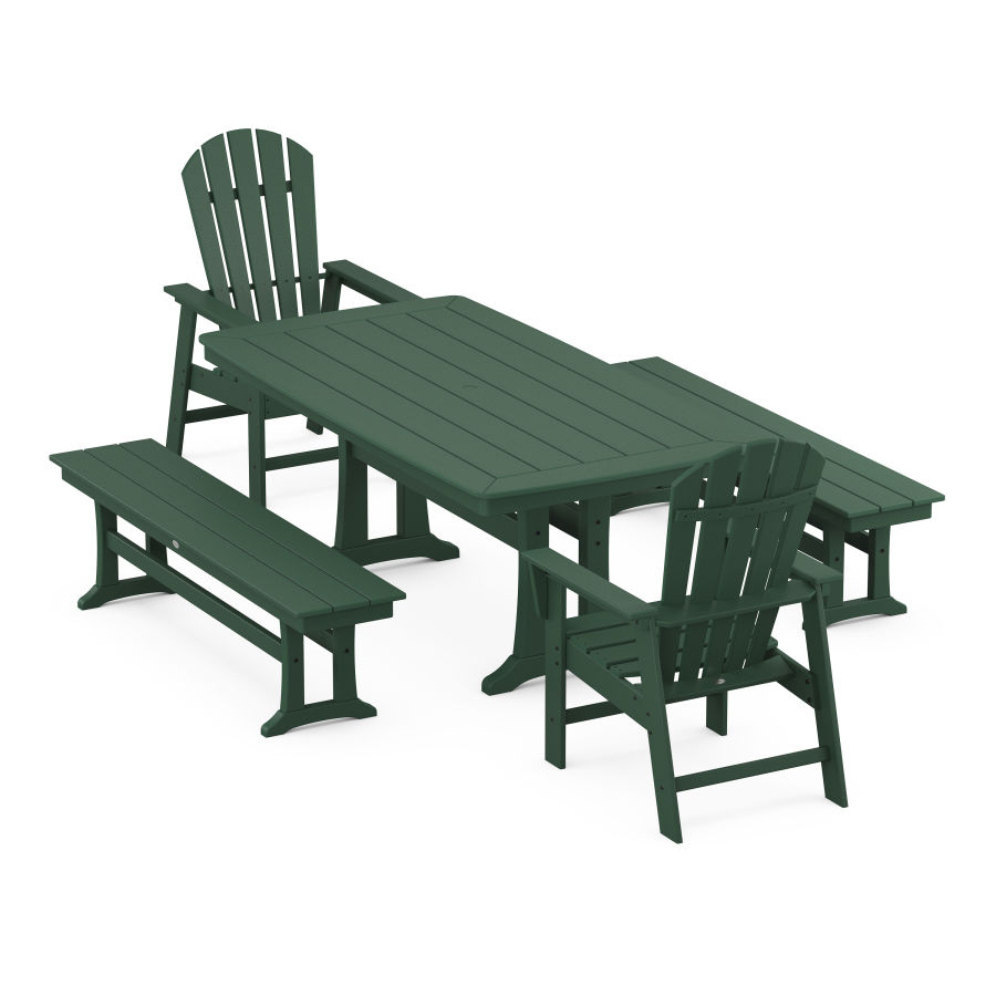 POLYWOOD South Beach 5-Piece Dining Set with Trestle Legs in Green