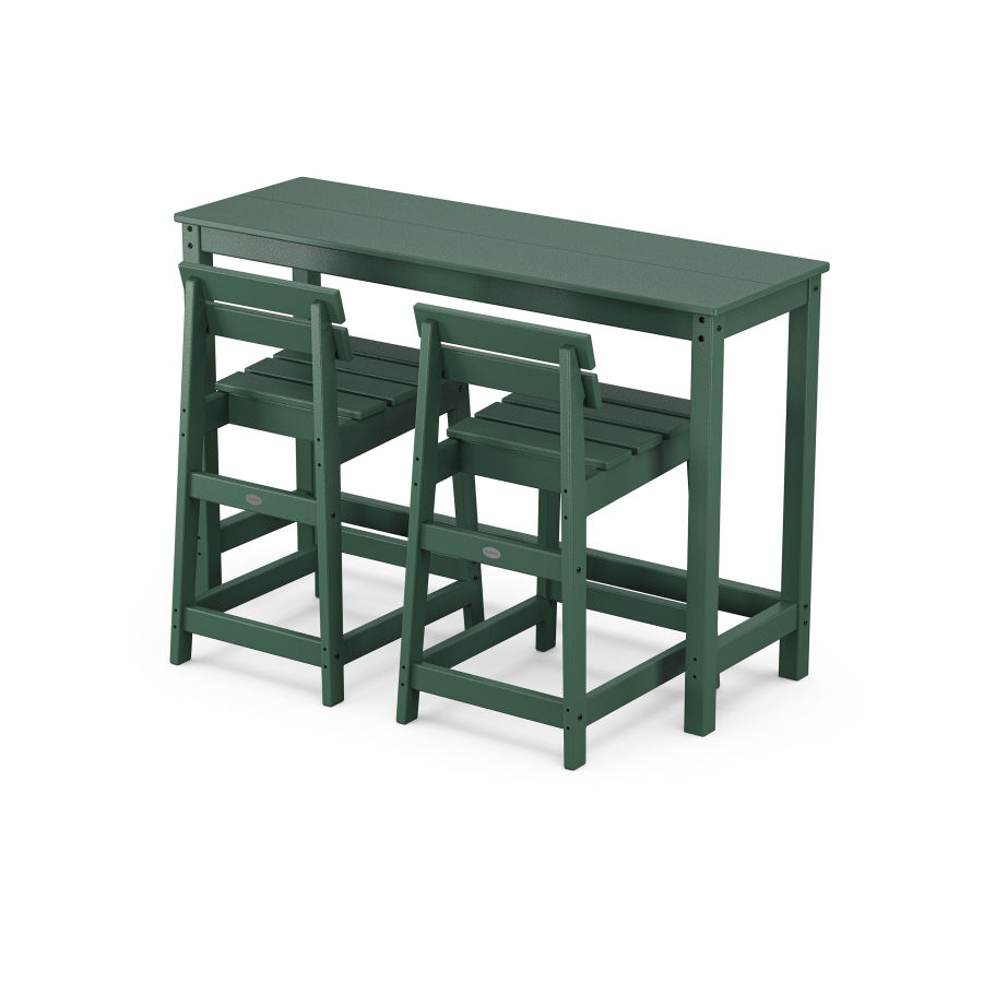 POLYWOOD Modern Studio Plaza Lowback Counter Chair 3-Piece Balcony Set in Green