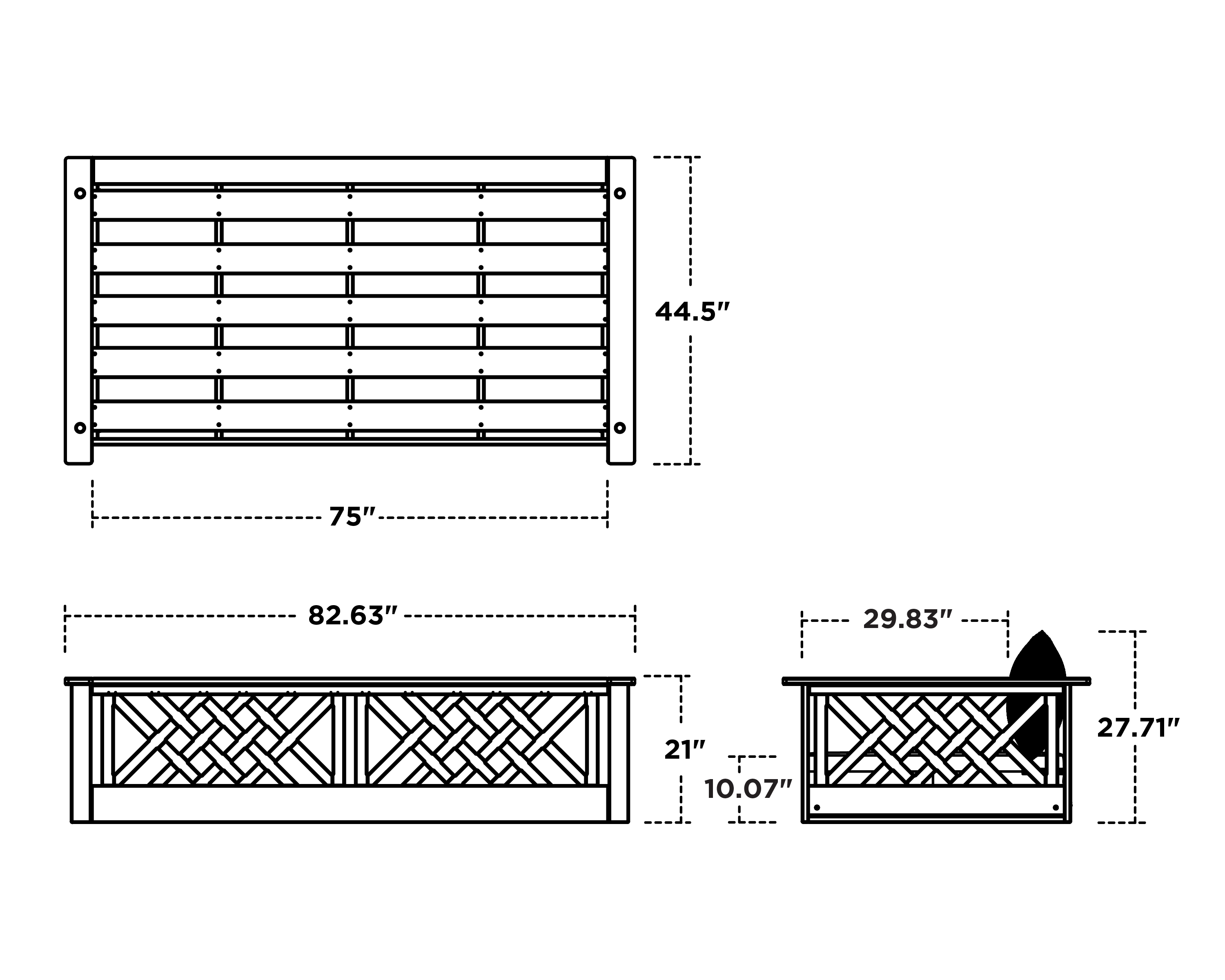 Dimensions for Wovendale Daybed Swing Frame