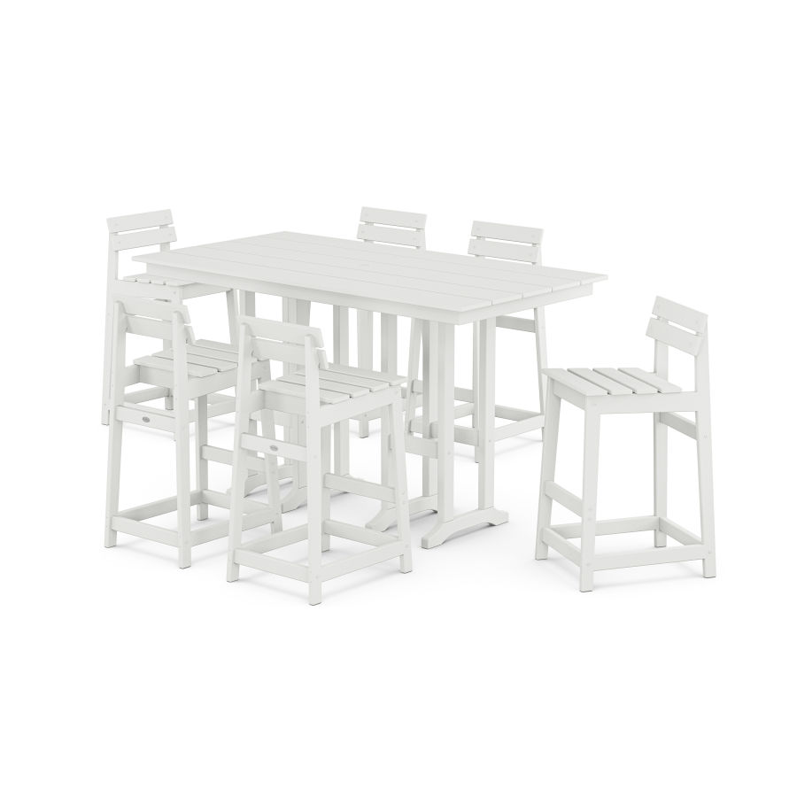 POLYWOOD Modern Studio Plaza Lowback Bar Chair 7-Piece Set in White