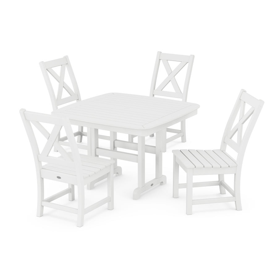 POLYWOOD Braxton Side Chair 5-Piece Dining Set with Trestle Legs in White