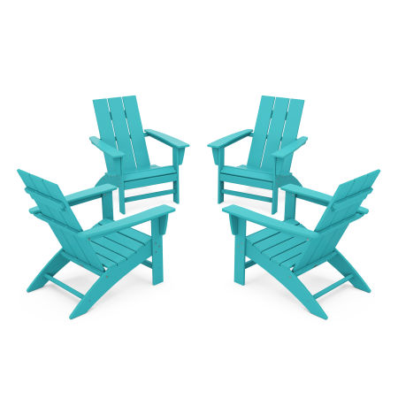 POLYWOOD 4-Piece Modern Adirondack Chair Conversation Set in Aruba
