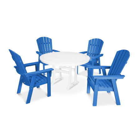 POLYWOOD Nautical Adirondack 5-Piece Round Trestle Dining Set in Pacific Blue / White