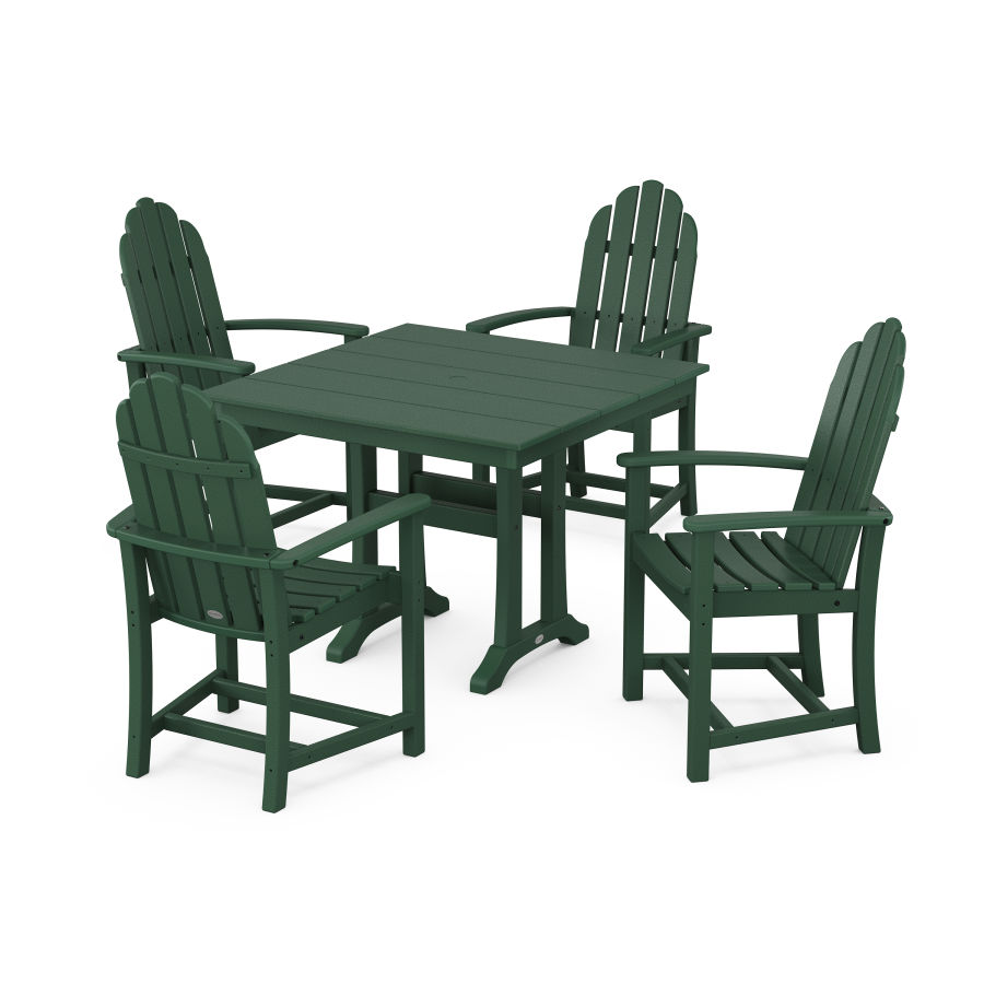 POLYWOOD Classic Adirondack 5-Piece Farmhouse Dining Set With Trestle Legs in Green