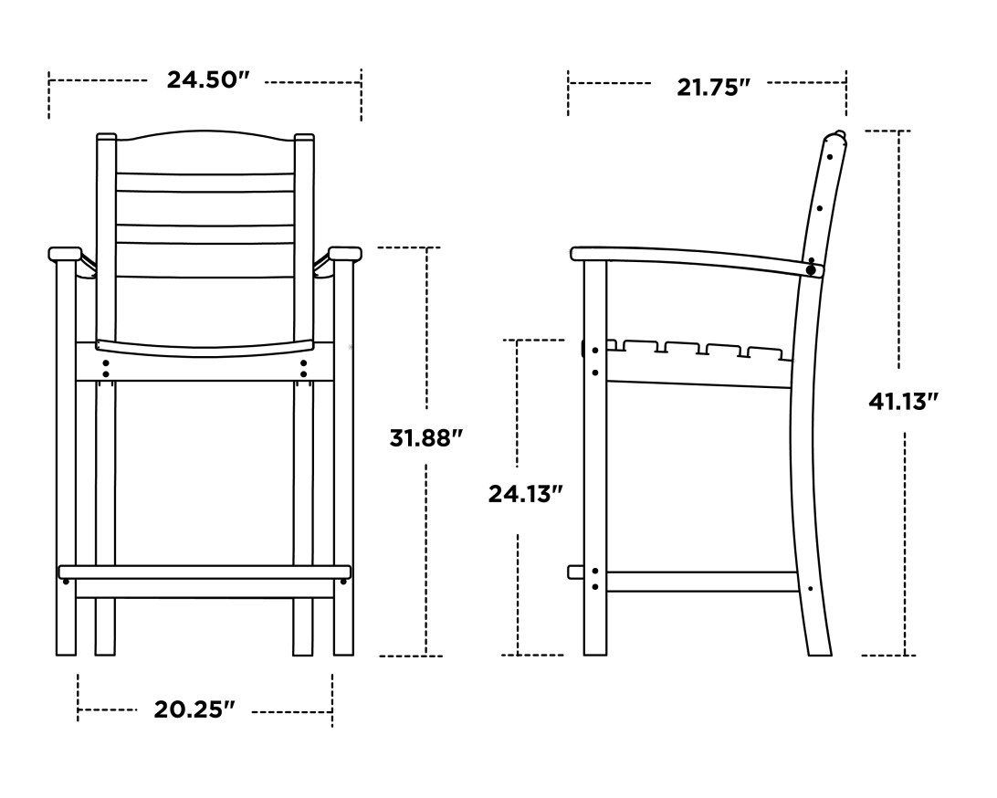 Dimensions for La Casa Café Counter Arm Chair