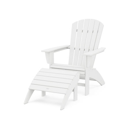 Nautical Curveback Adirondack Chair 2-Piece Set with Ottoman in White