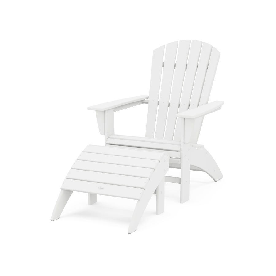 POLYWOOD Nautical Curveback Adirondack Chair 2-Piece Set with Ottoman in White