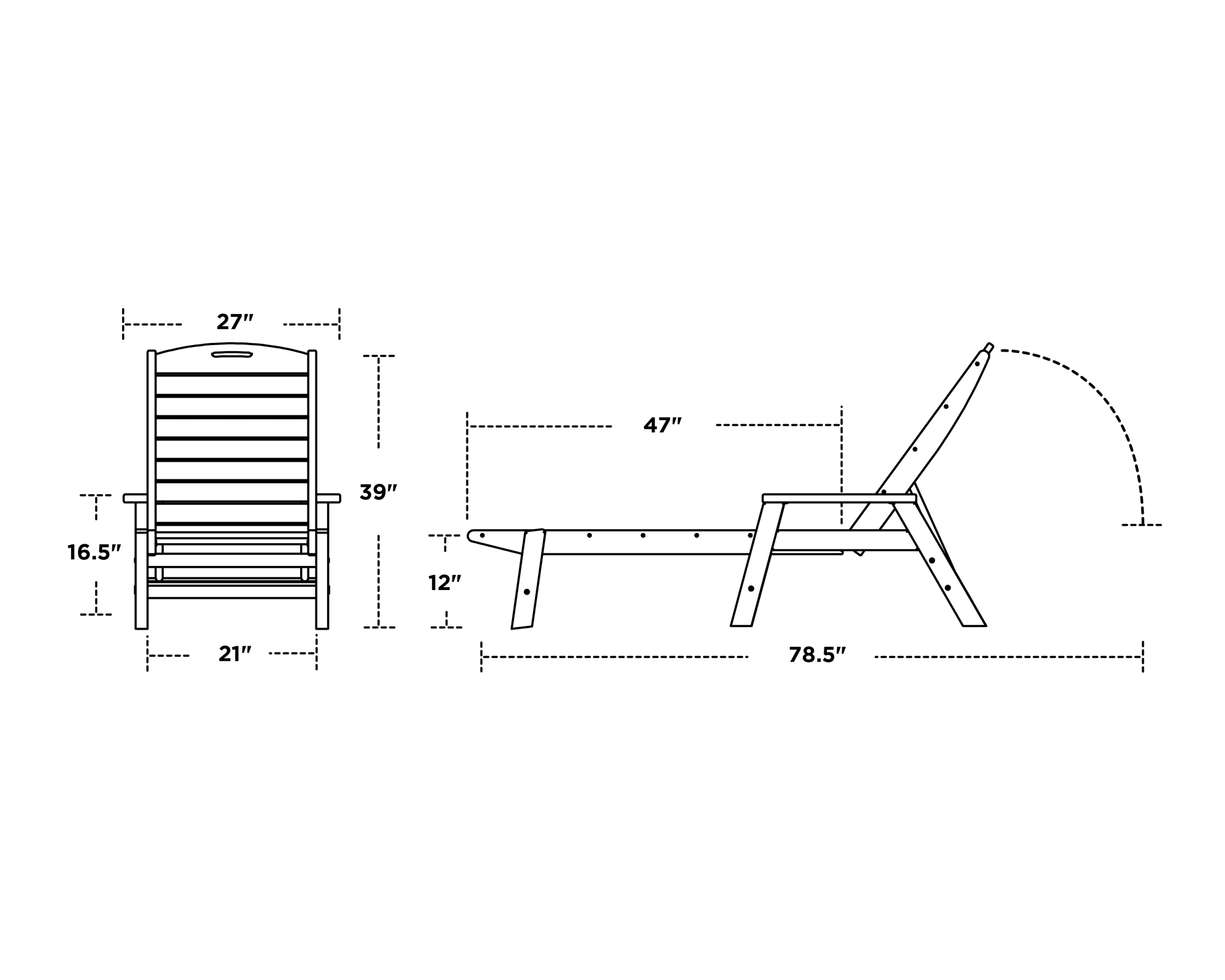 Dimensions for Nautical Chaise with Arms