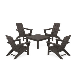 POLYWOOD 5-Piece Modern Adirondack Chair Conversation Set with 36" Conversation Table in Vintage Finish