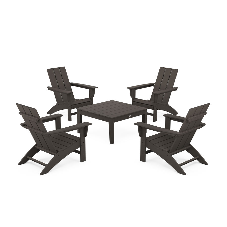 POLYWOOD 5-Piece Modern Adirondack Chair Conversation Set with 36" Conversation Table in Vintage Coffee