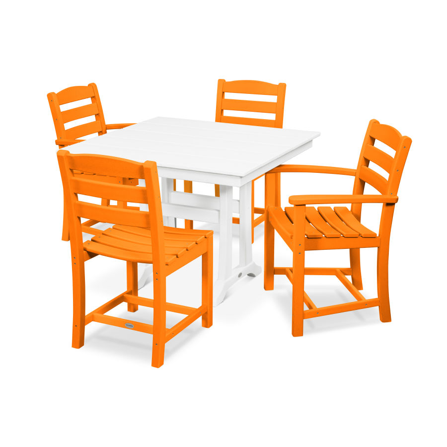 POLYWOOD La Casa Café 5-Piece Farmhouse Trestle Dining Set in Tangerine / White
