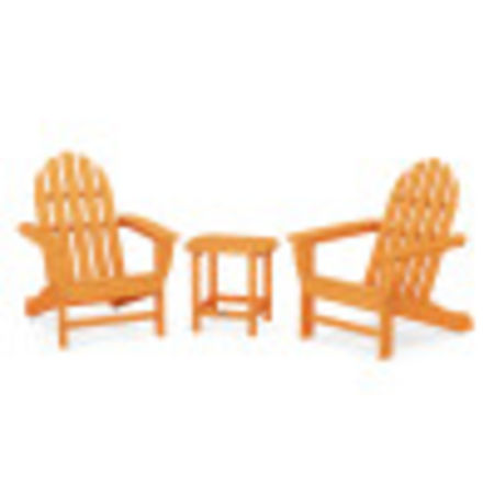POLYWOOD Classic Adirondack 3-Piece Set with South Beach 18" Side Table in Tangerine