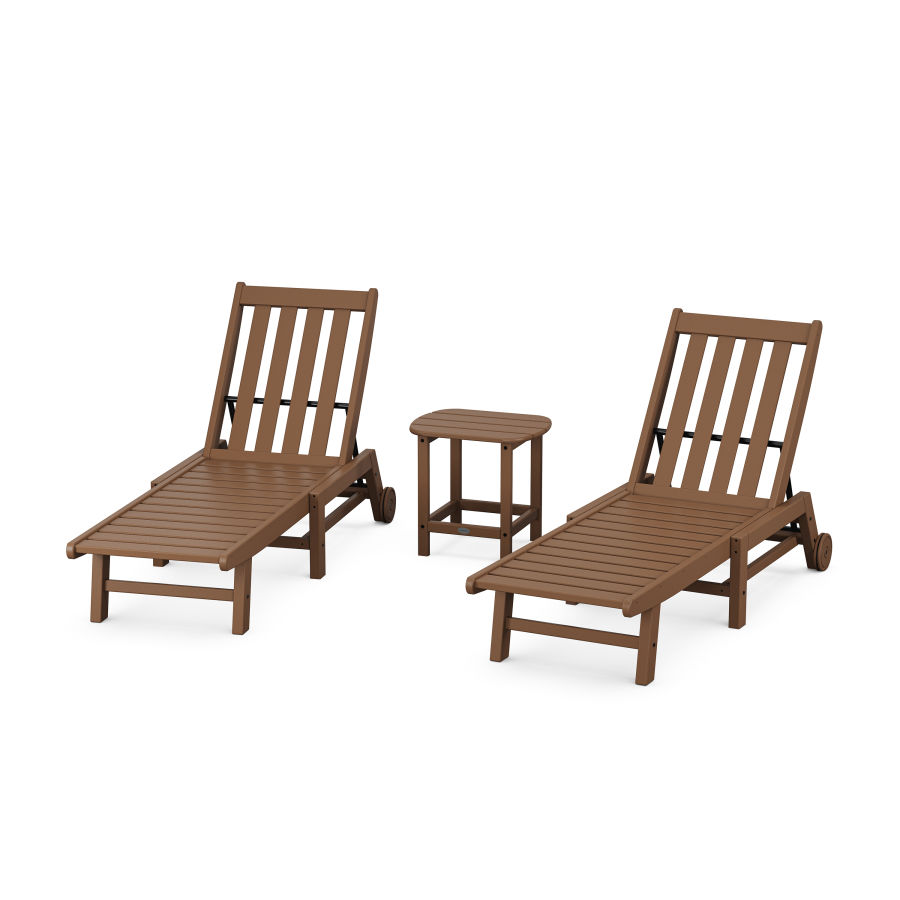 POLYWOOD Vineyard 3-Piece Chaise with Wheels Set in Teak