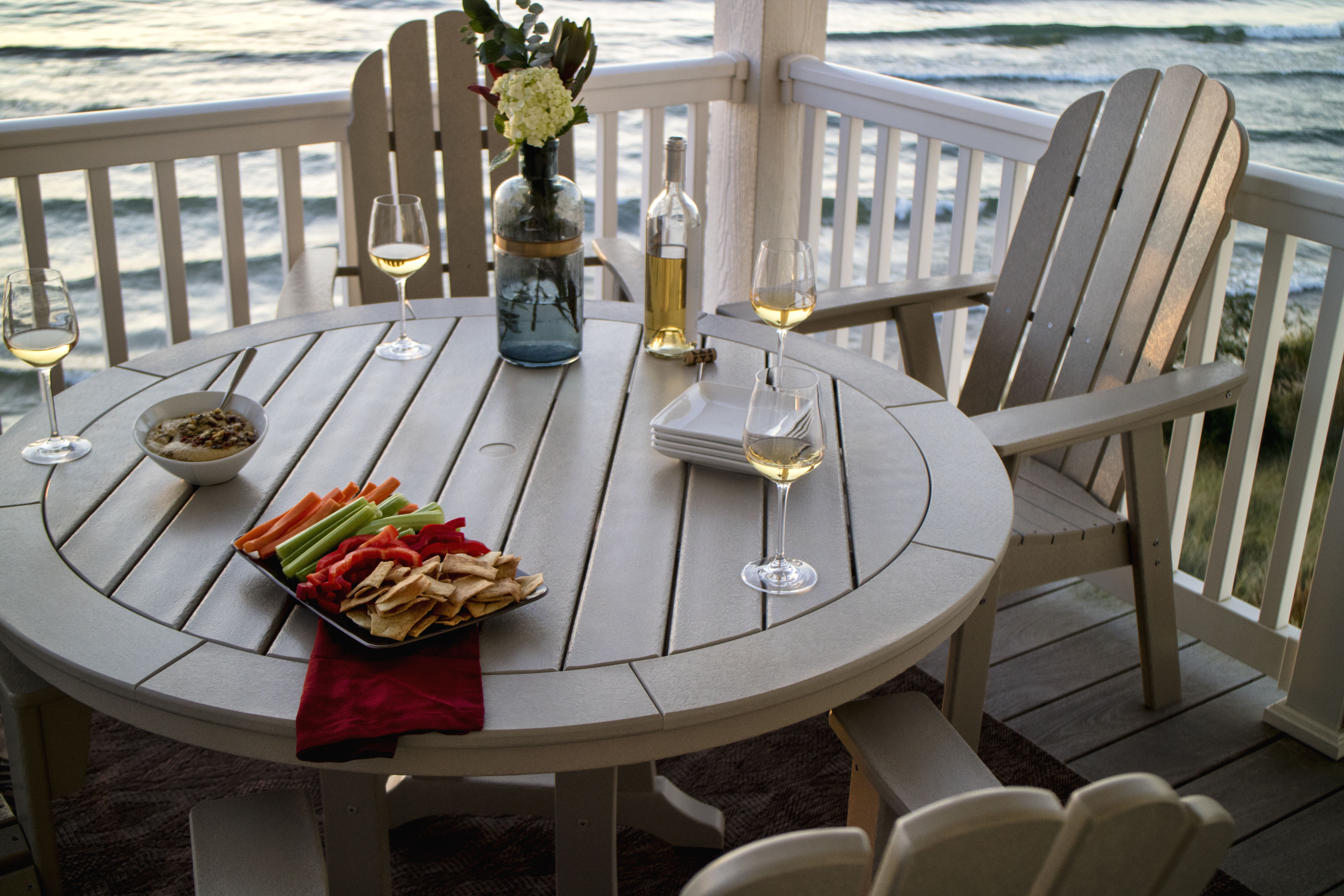 POLYWOOD® Vineyard Curveback Adirondack 5Piece Nautical Trestle Dining