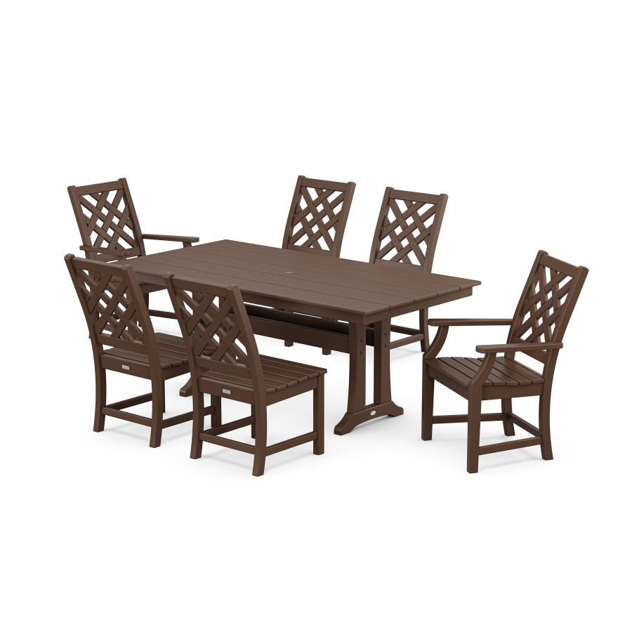 POLYWOOD Wovendale 7-Piece Farmhouse Dining Set with Trestle Legs in Mahogany