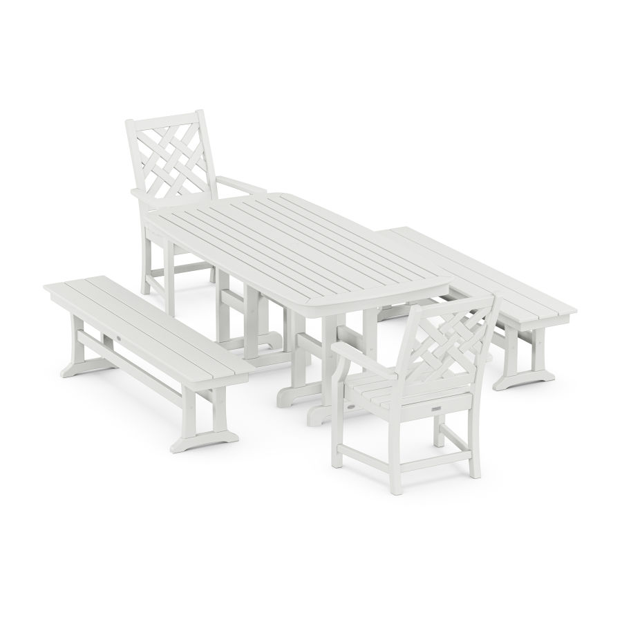 POLYWOOD Wovendale 5-Piece Dining Set with Benches in White