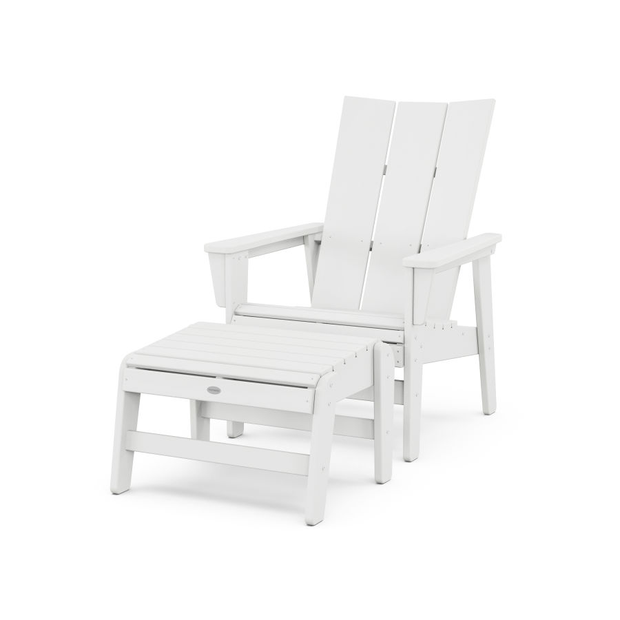 POLYWOOD Modern Grand Upright Adirondack Chair with Ottoman in White