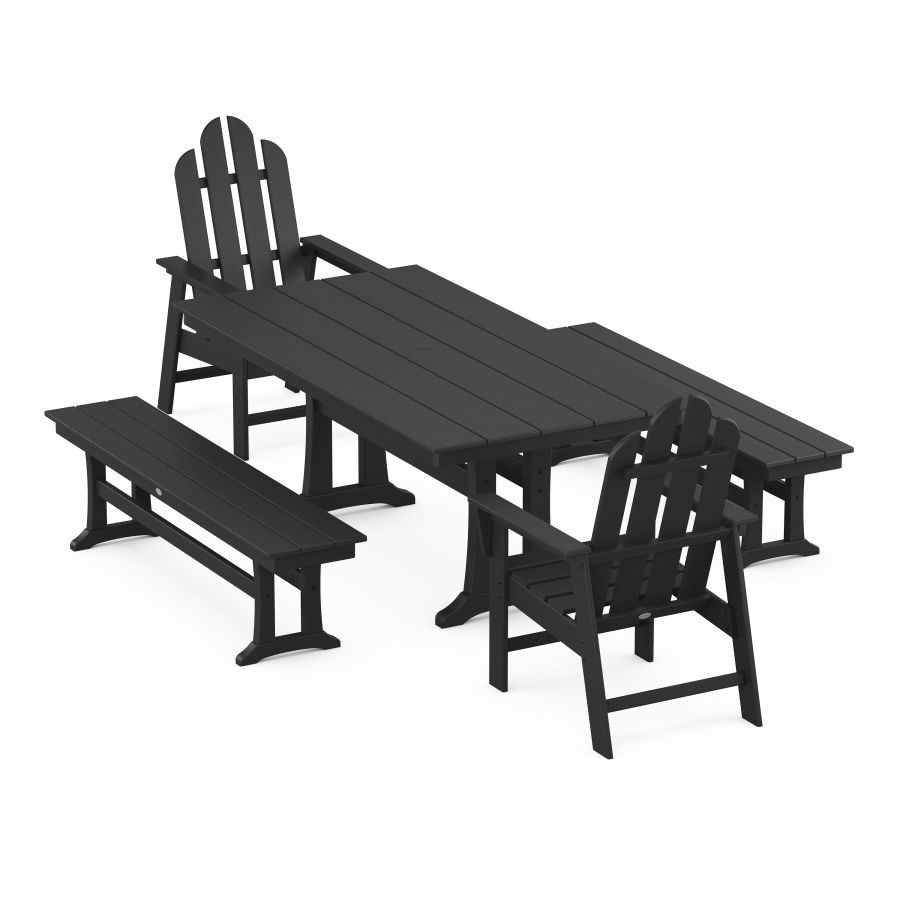 POLYWOOD Long Island 5-Piece Farmhouse Dining Set With Trestle Legs in Black