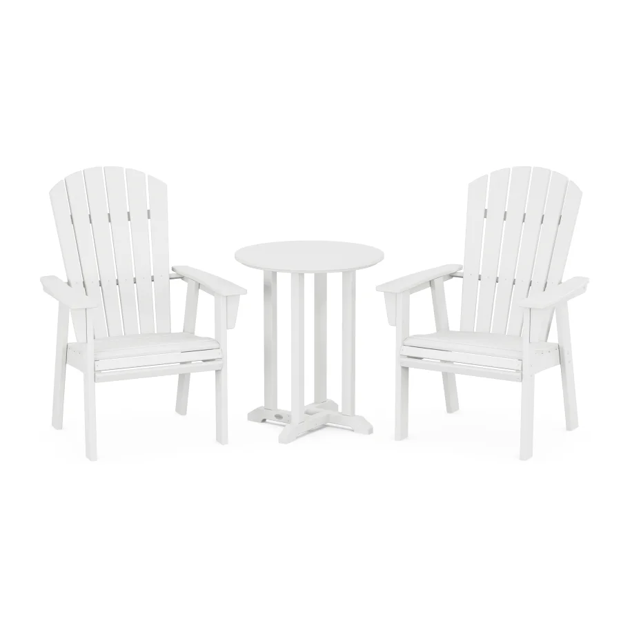 POLYWOOD Nautical Adirondack 3-Piece Round Bistro Dining Set in White