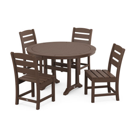 Lakeside Side Chair 5-Piece Round Dining Set With Trestle Legs in Mahogany