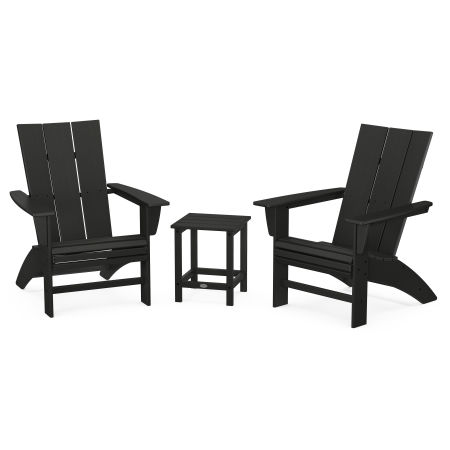 Modern 3-Piece Curveback Adirondack Set with Long Island 18" Side Table in Black