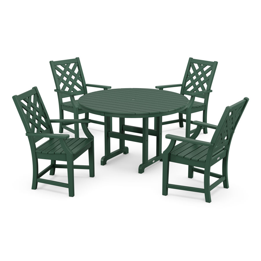 POLYWOOD Wovendale 5-Piece Round Farmhouse Dining Set in Green