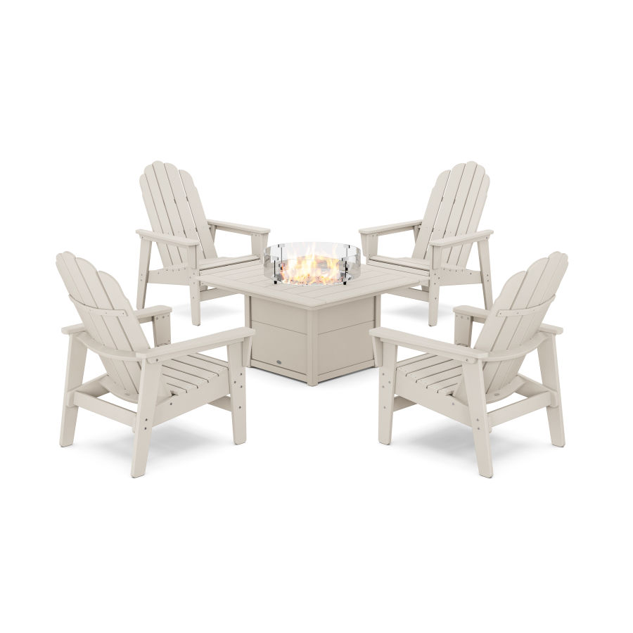 POLYWOOD 5-Piece Vineyard Grand Upright Adirondack Conversation Set with Fire Pit Table in Sand