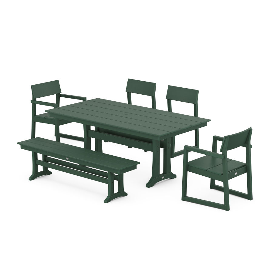 POLYWOOD EDGE 6-Piece Farmhouse Dining Set With Trestle Legs in Green