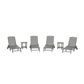 POLYWOOD Nautical Chaise 6-Piece Set with Wheels