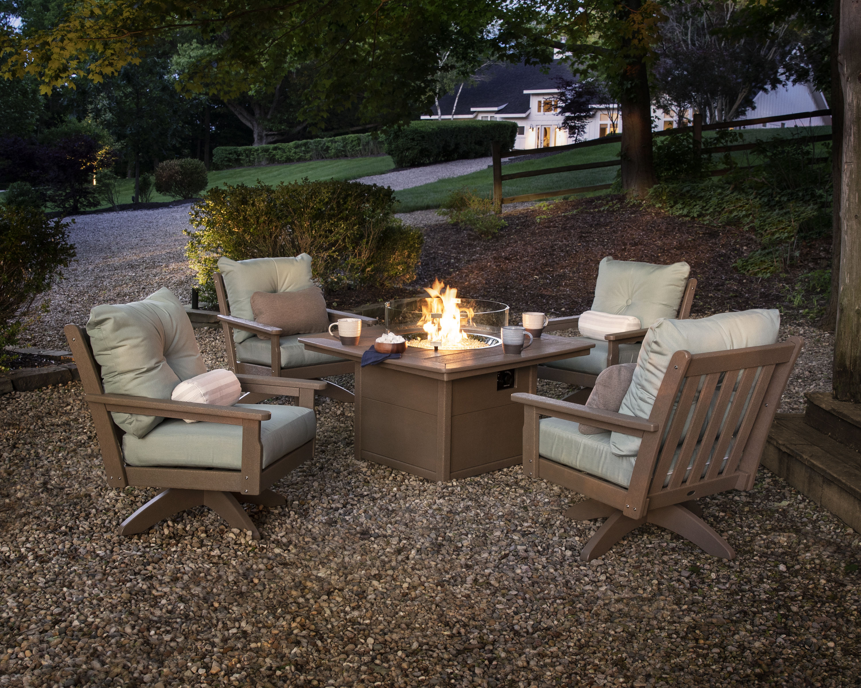 Polywood® Vineyard 5 Piece Deep Seating Swivel Conversation Set With Fire Pit Table Pws499 2 