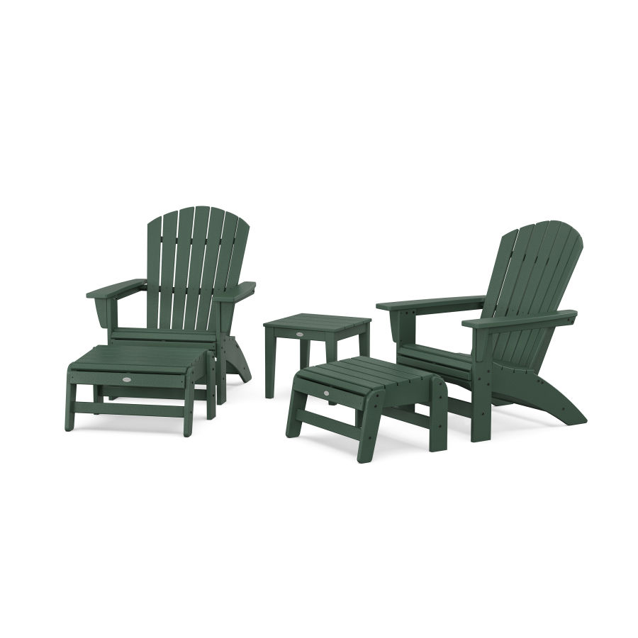 POLYWOOD 5-Piece Nautical Grand Adirondack Set with Ottomans and Side Table in Green