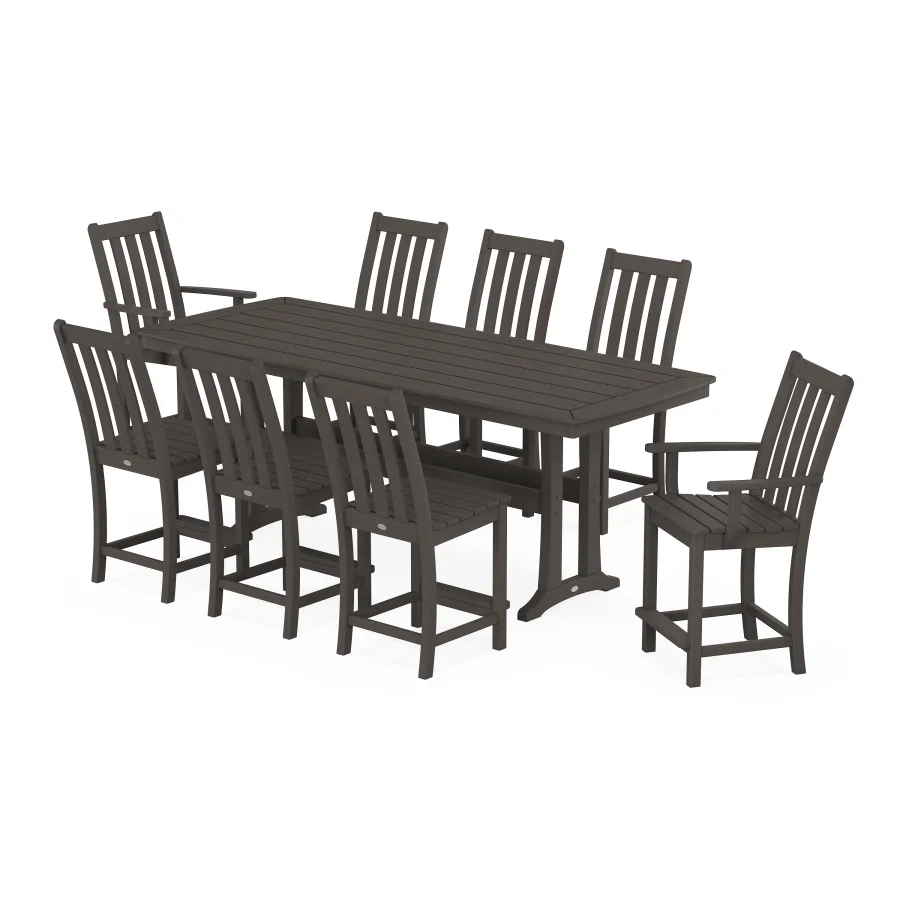 POLYWOOD Vineyard 9-Piece Counter Set with Trestle Legs in Vintage Finish