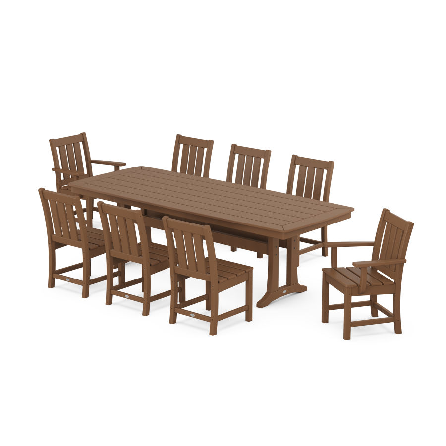POLYWOOD Oxford 9-Piece Dining Set with Trestle Legs in Teak