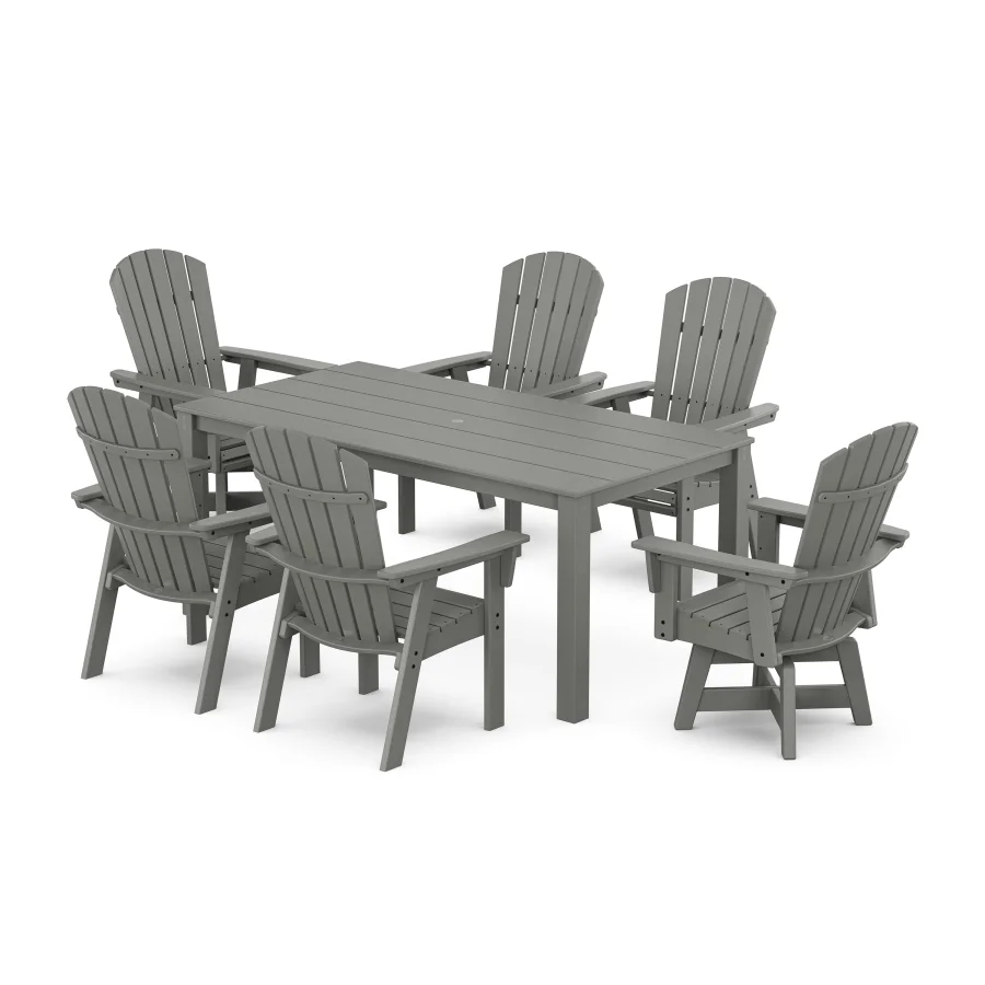 POLYWOOD Nautical Curveback Adirondack Swivel 7-Piece Parsons Dining Set