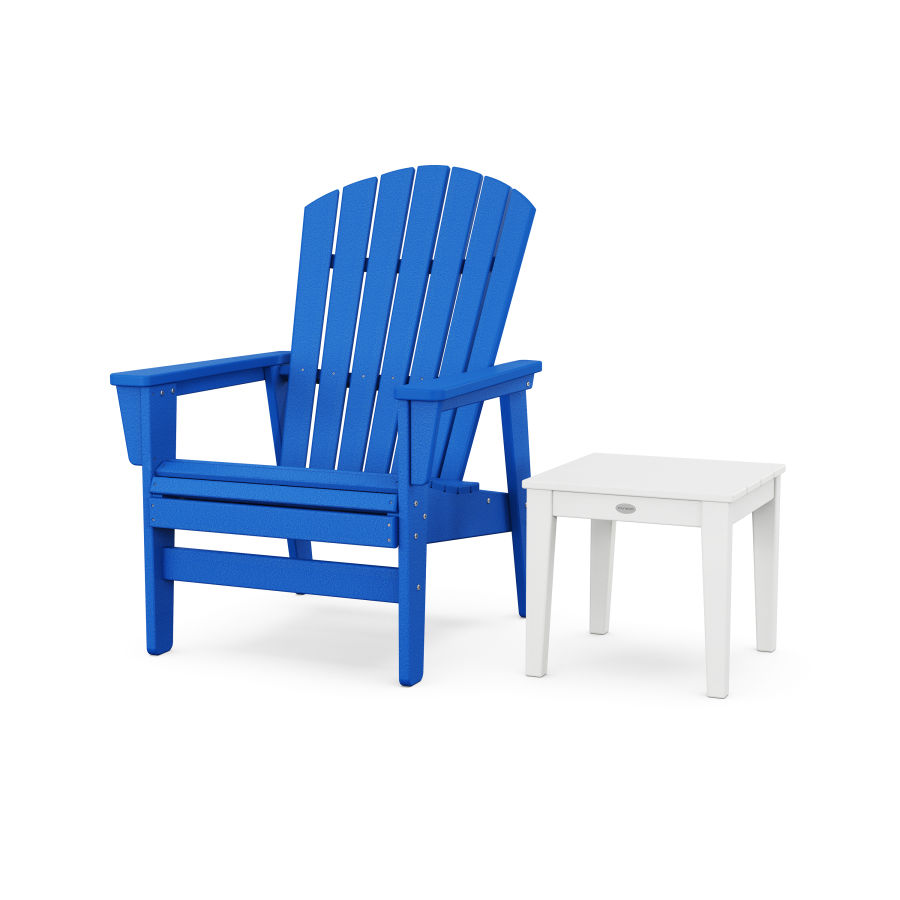 POLYWOOD Nautical Grand Upright Adirondack Chair with Side Table in Pacific Blue / White