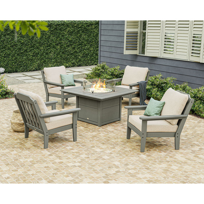 POLYWOOD Country Living 5-Piece Deep Seating Set with Fire Pit Table