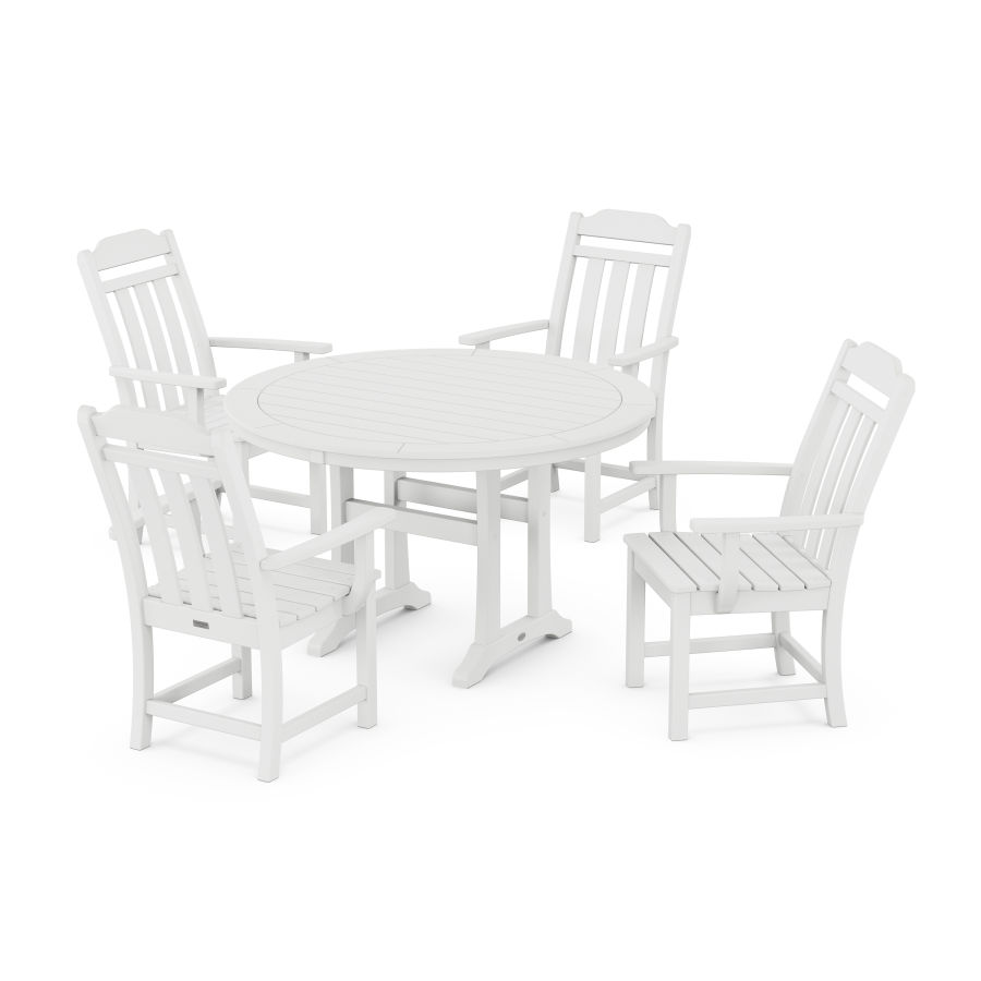 POLYWOOD Country Living 5-Piece Round Dining Set with Trestle Legs in White